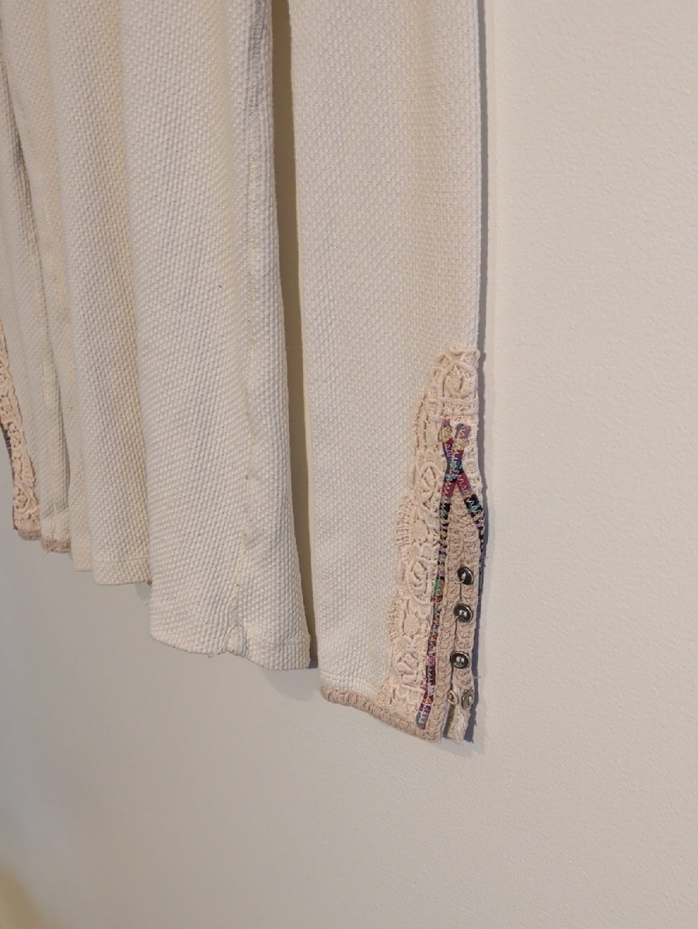 FREE PEOPLE cream long-sleeve scoop neck long sleeve with embroidered cuffs - Picture 3 of 10